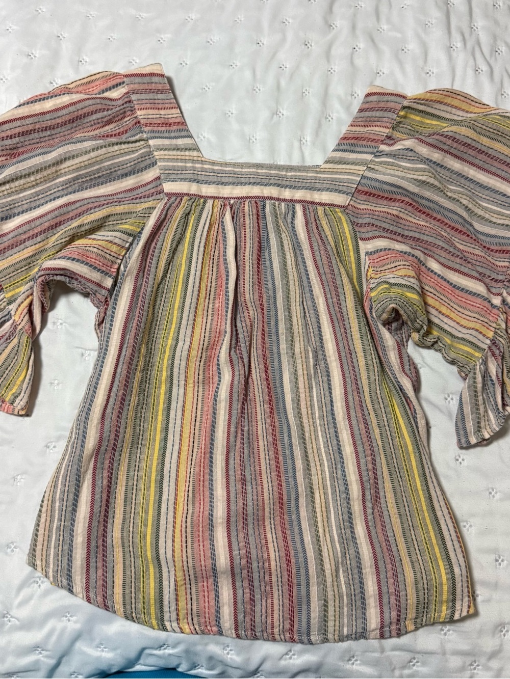 beachlunchlounge Multicolor Striped Square-Neck Puff Sleeve Top - Picture 3 of 3